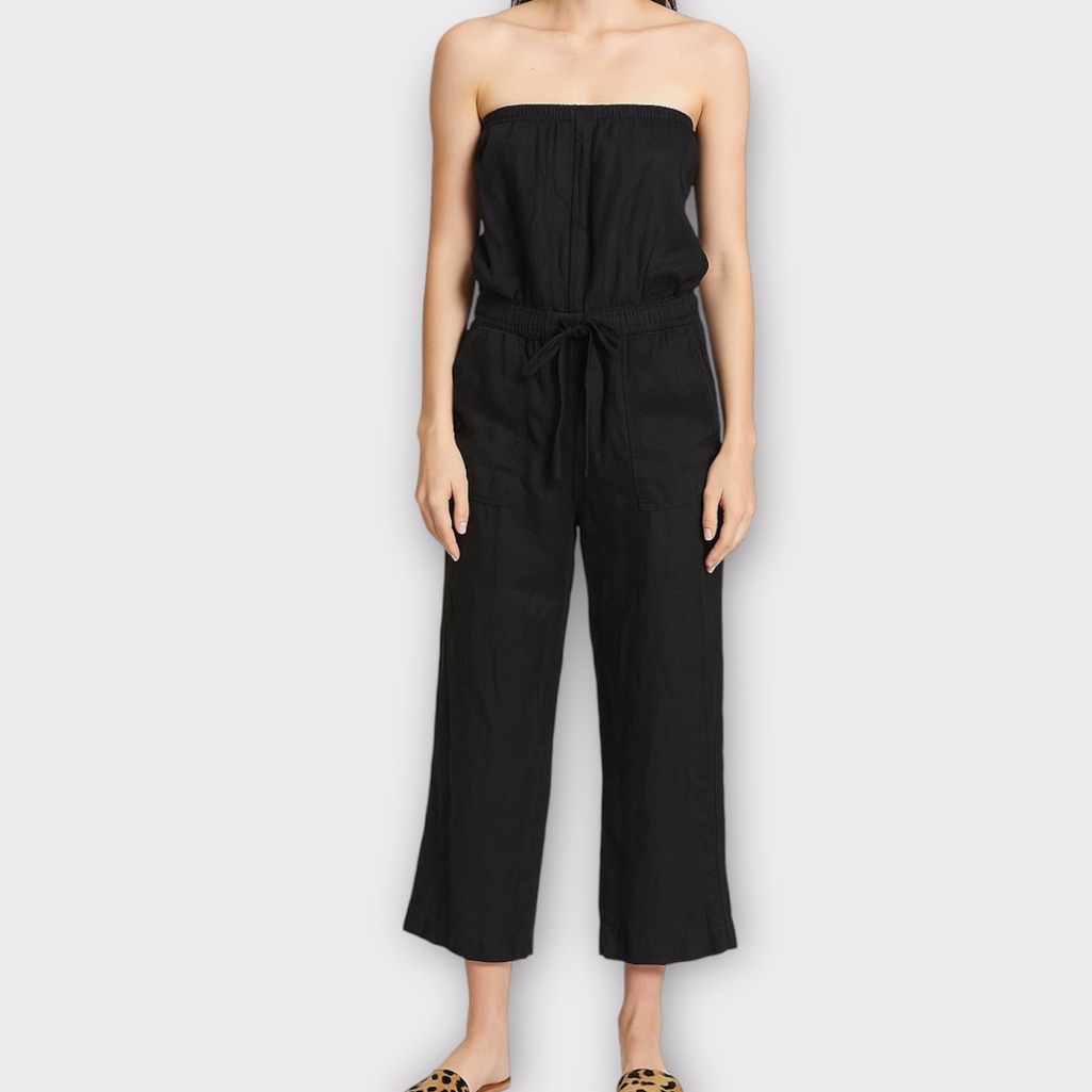 Joie Women’s Jumpsuit 100% Linen Strapless Wide Leg Ankle Cropped Minimalist